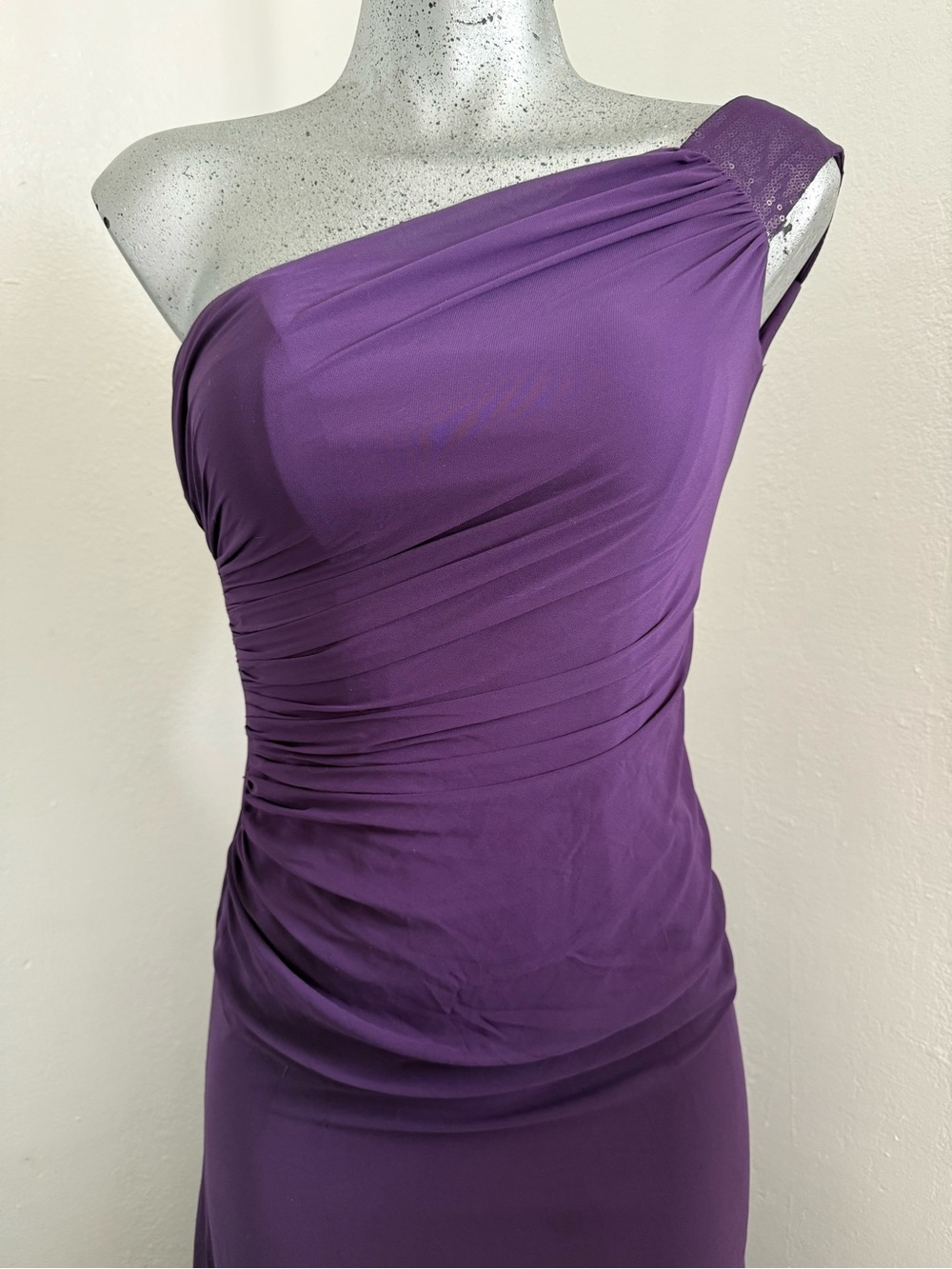 Dessy Collection One-Shoulder Ruched Purple Gown
